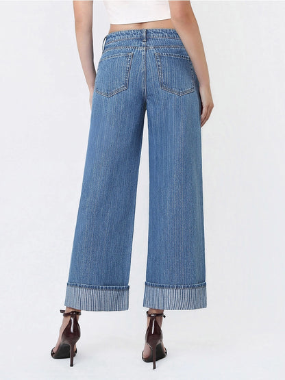 HIGH RISE JAQUARD STRIPE WIDE LEG W/CUFF