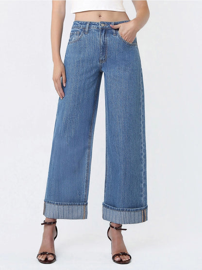 HIGH RISE JAQUARD STRIPE WIDE LEG W/CUFF