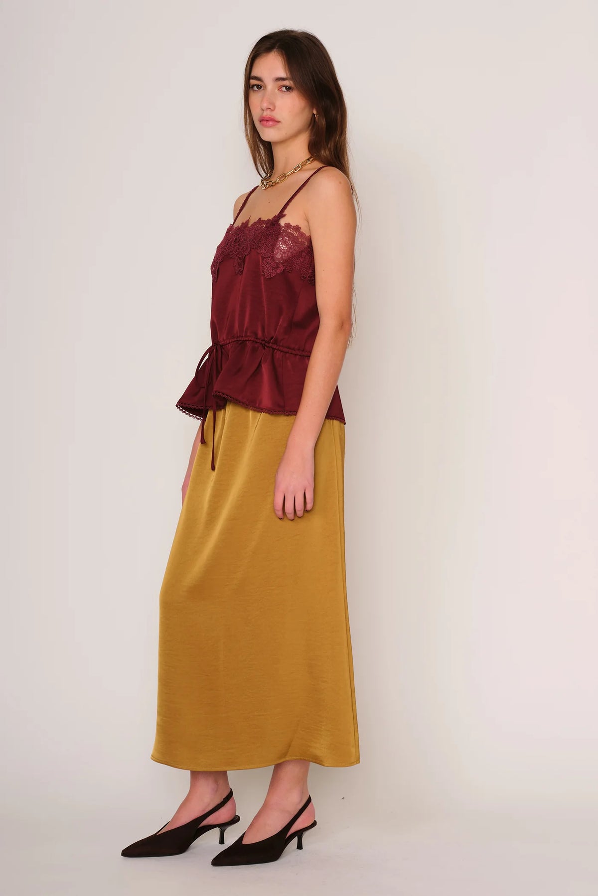BURGUNDY SATEEN MILA TANK