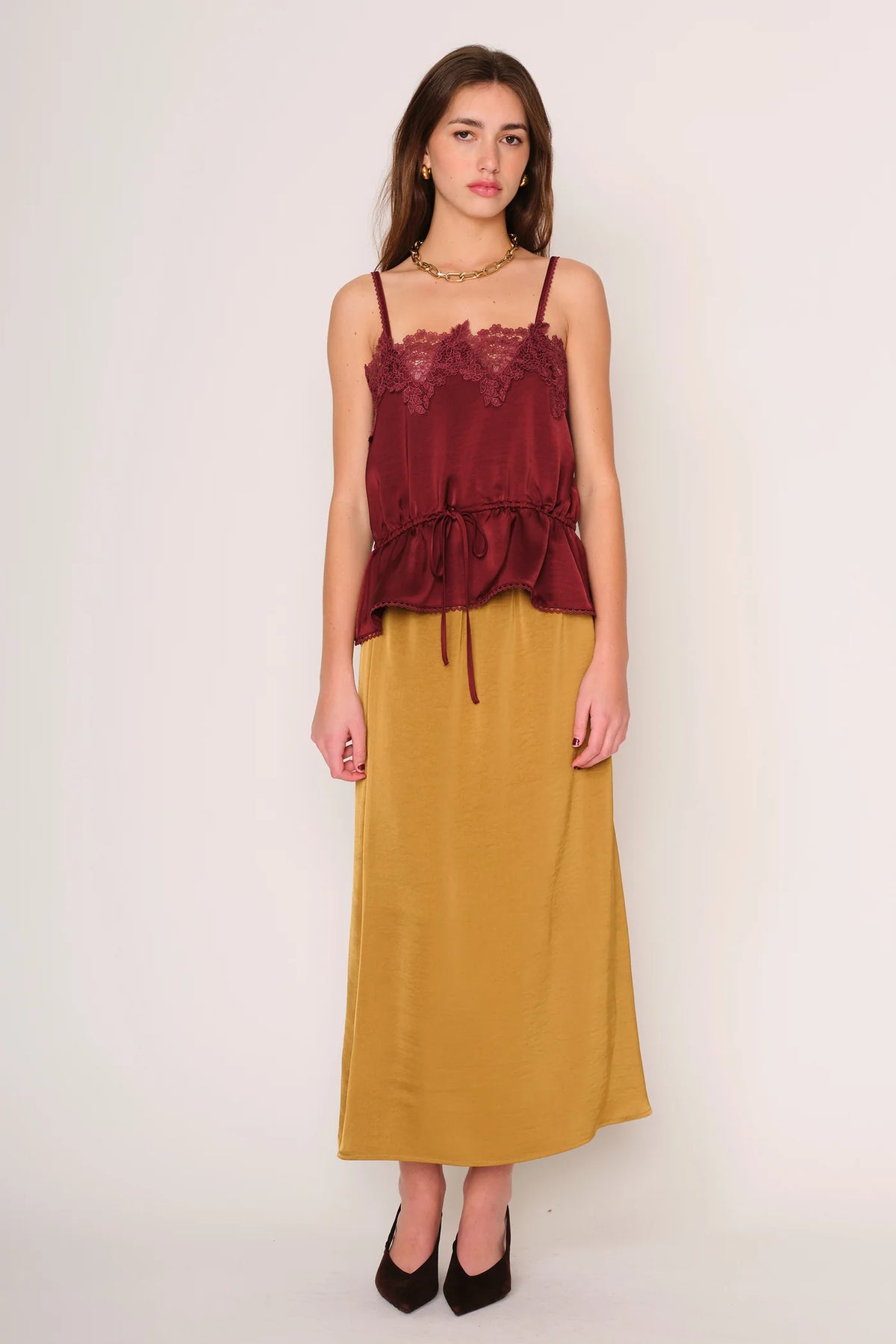BURGUNDY SATEEN MILA TANK