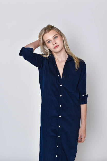 Navy Babycord Girlfriend Midi Dress