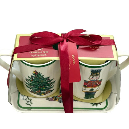 Christmas Tree Nutcracker 3 Piece Mug and Tray Set