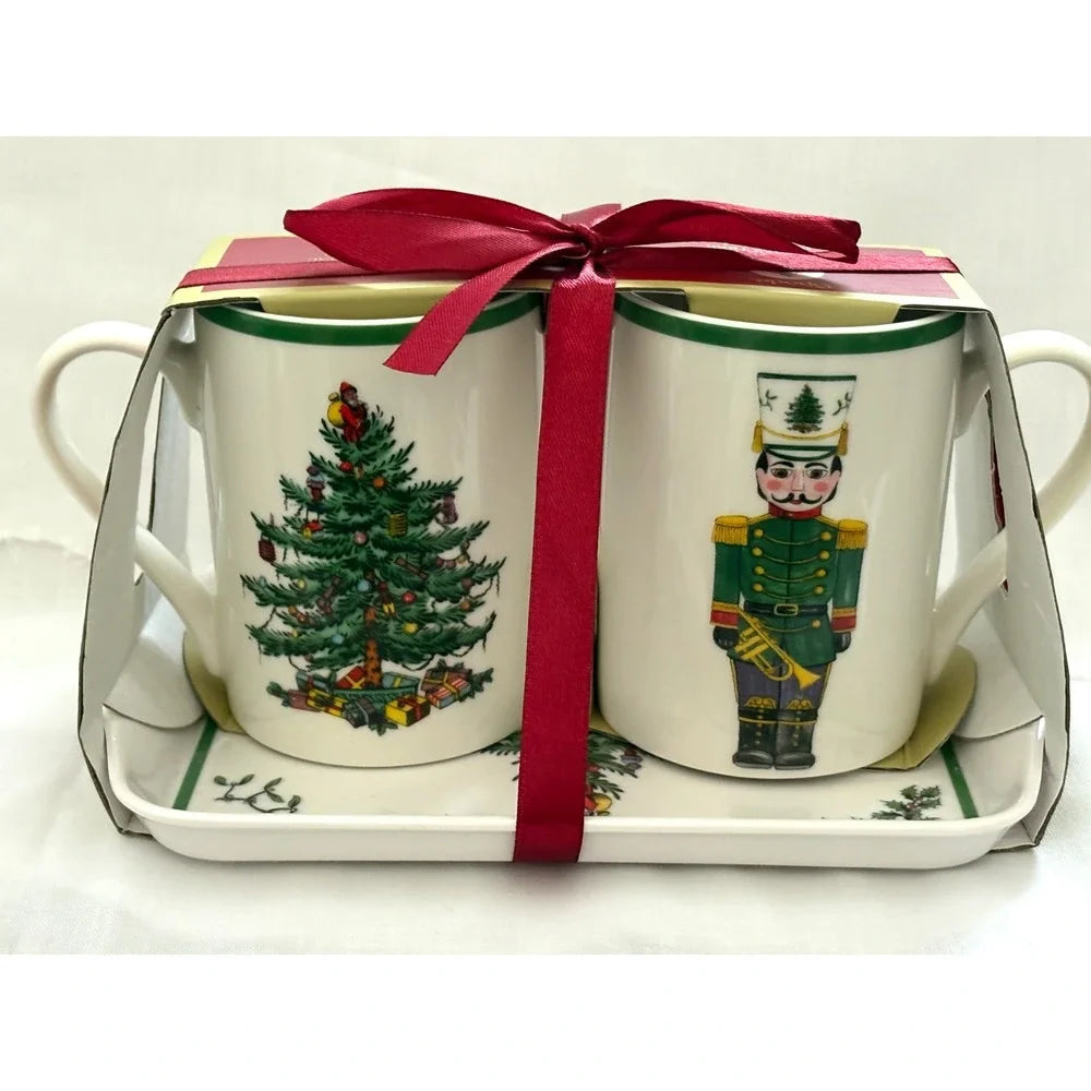 Christmas Tree Nutcracker 3 Piece Mug and Tray Set
