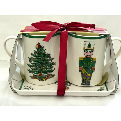 Christmas Tree Nutcracker 3 Piece Mug and Tray Set