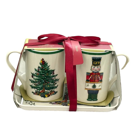 Christmas Tree Nutcracker 3 Piece Mug and Tray Set