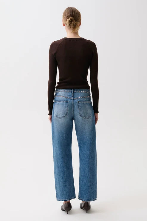 Lexi Mid Rise Bowed Straight Jeans - Star Studded
