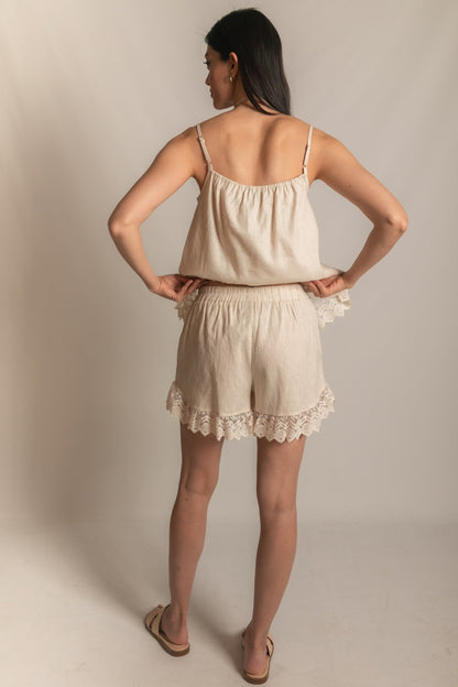 Linen Shorts with Lace Contrast
