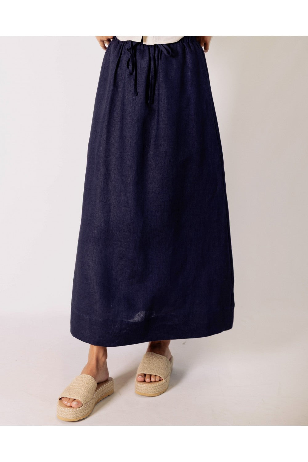 Linen Elastic Waist Band Long Skirt