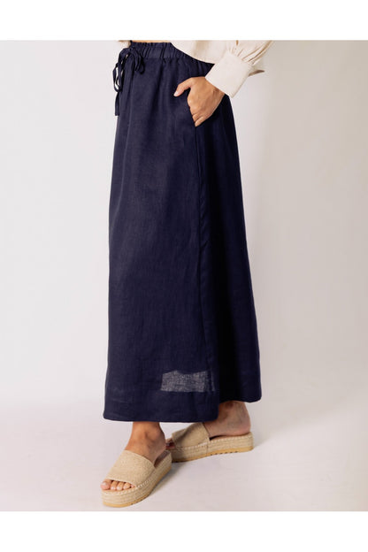 Linen Elastic Waist Band Long Skirt