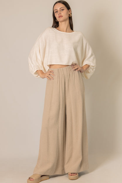 Linen Cropped Long Sleeve Top