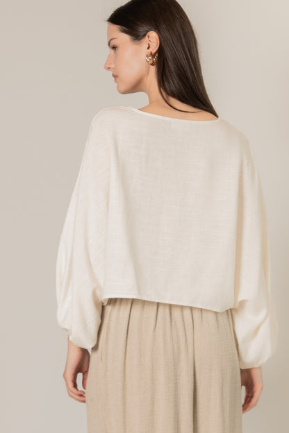 Linen Cropped Long Sleeve Top