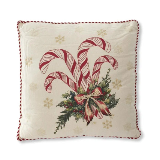 Cream and Gold Candy Cane Square Pillow