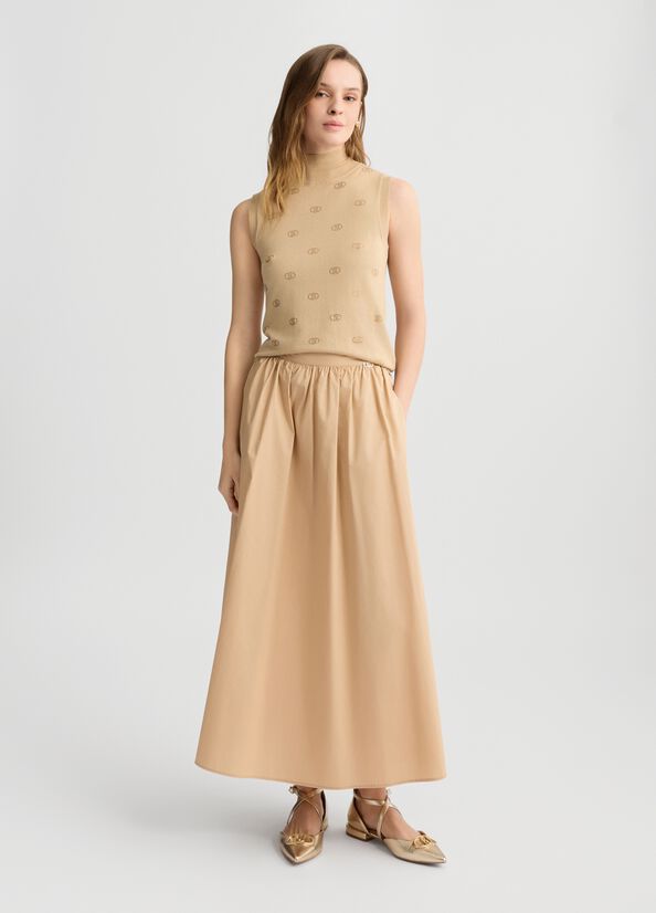 S40048 Poplin Midi Skirt - khaki