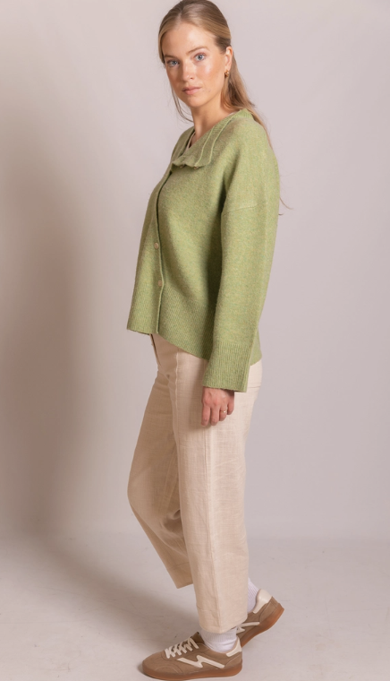 Pistachio Knit Asymmetrical Front Close Cardigan