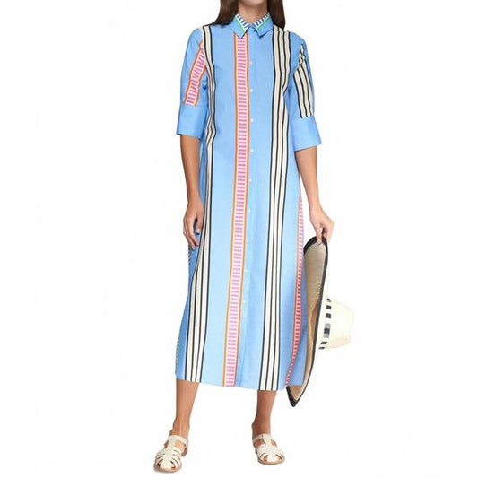 VESTIDO RAYA AZUL SEERSUCKER
