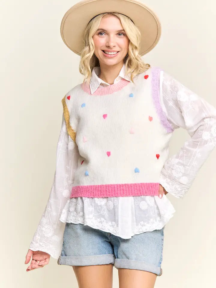 Knit Sweater Vest Multicolor Heart