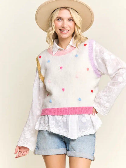Knit Sweater Vest Multicolor Heart