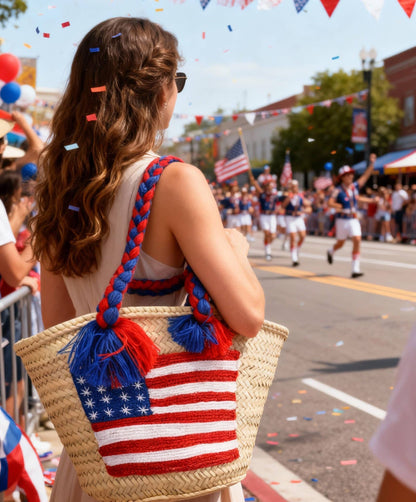 4th of July Straw Tote – Handmade USA Flag Basket