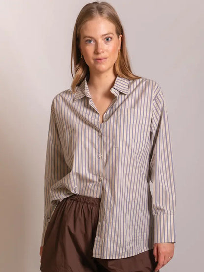 STRIPED LONG SLEEVE BUTTON DOWN TOP