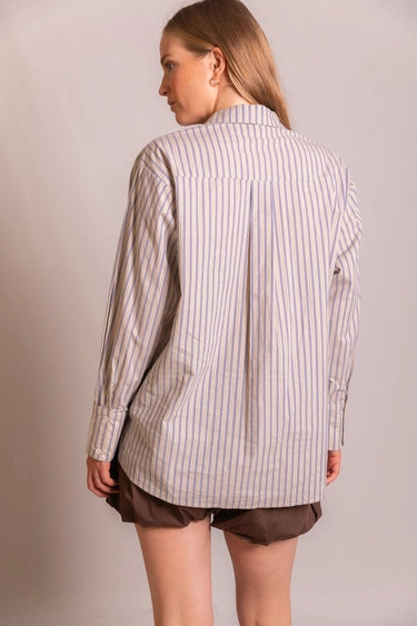 STRIPED LONG SLEEVE BUTTON DOWN TOP