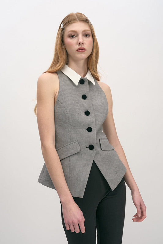 Mini Houndstooth Halter Button Down Vest
