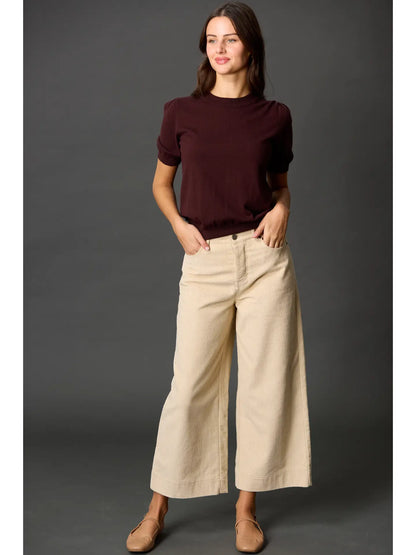 Cream Corduroy Ankle Wide Leg Pants