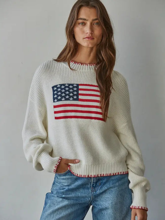 KNIT SWEATER CREW AMERICAN FLAG
