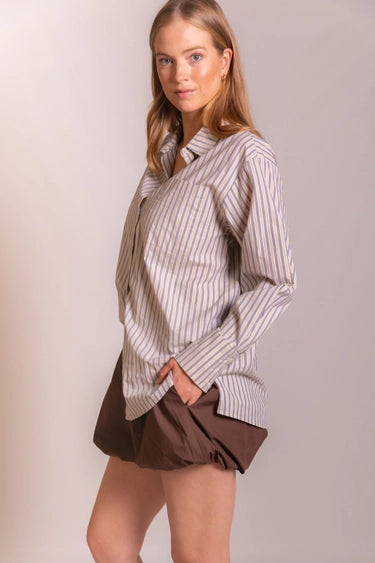 STRIPED LONG SLEEVE BUTTON DOWN TOP