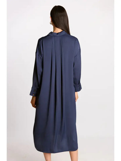 Soft Sheen Satin Oversized Button Up Shirt Dress