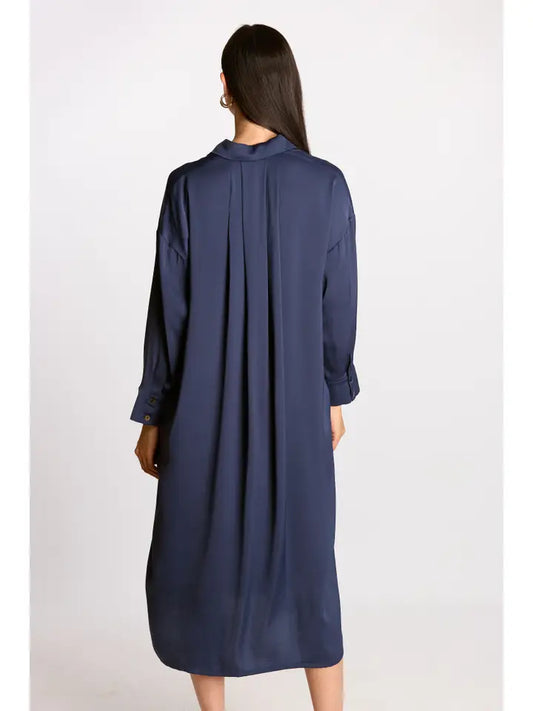 Soft Sheen Satin Oversized Button Up Shirt Dress