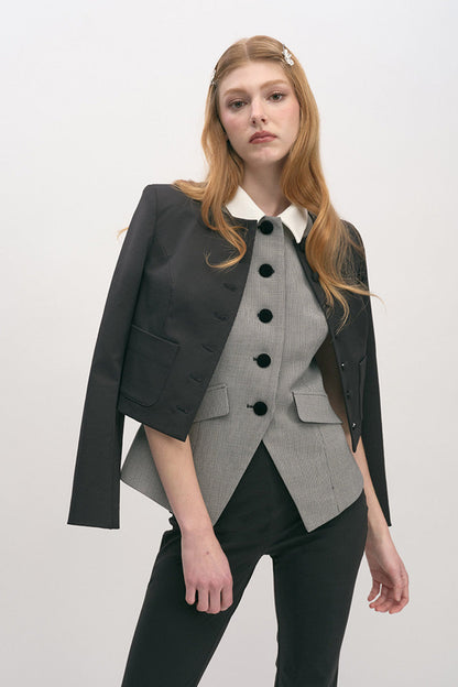 Mini Houndstooth Halter Button Down Vest