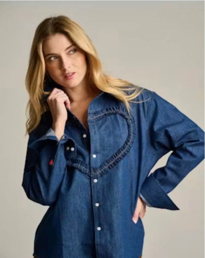 Ruffled up top- Denim