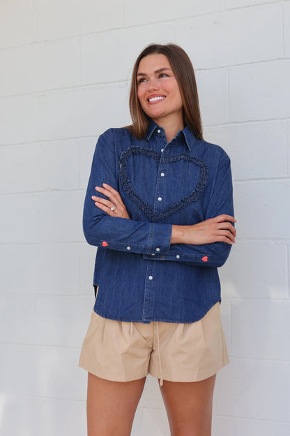 Ruffled up top- Denim