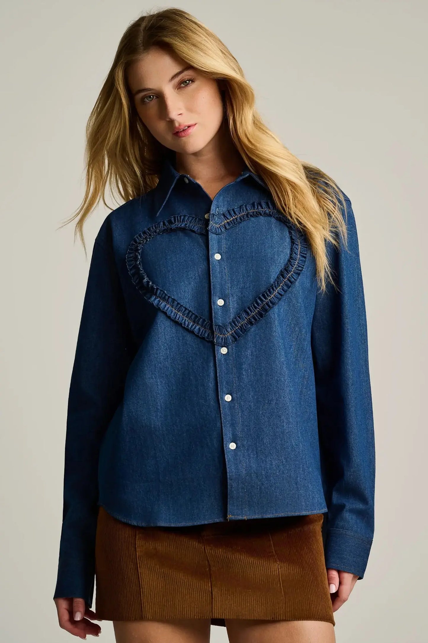 Ruffled up top- Denim