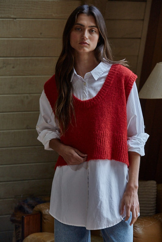Knit Sweater Scoop Neck Vest Top