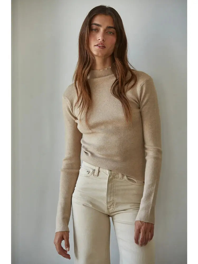 Knit Sweater Ribbed Mock Neck Long Sleeve Top