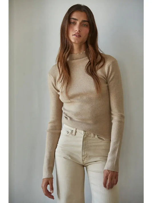 Knit Sweater Ribbed Mock Neck Long Sleeve Top