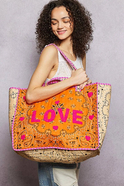 Love Bandana Quilted Tote Bag