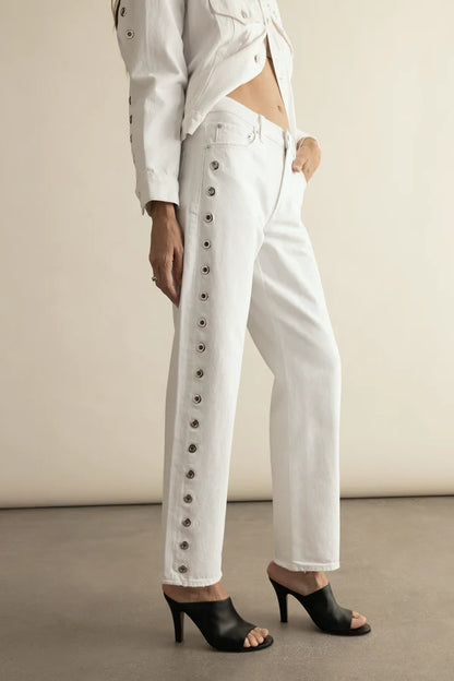 LEXI MID RISE BOWED STRAIGHT - WHITE