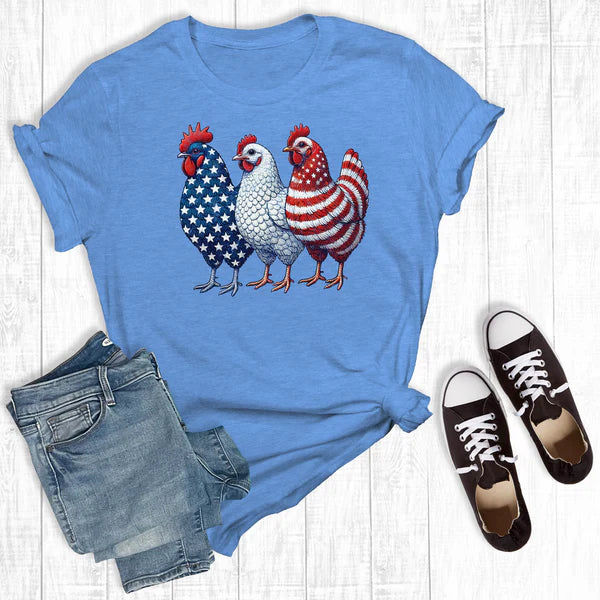 Western 4th of July Patriotic Chickens Graphic Tee