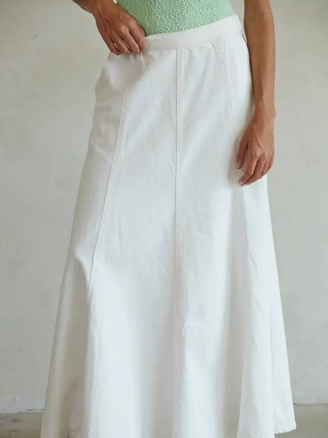 Cotton Denim Maxi Flare Skirt